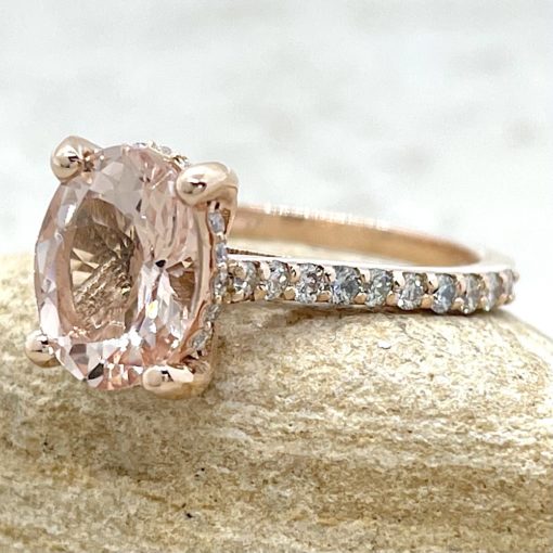 Morganite Engagement Ring Oval Half Eternity 18k Rose Gold LS6738