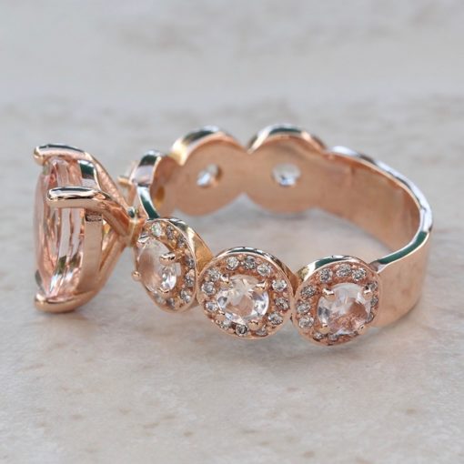 Morganite Halo Engagement Ring Pear Cut in 18k Rose Gold LS5985