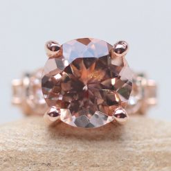 Round Morganite Engagement Ring with Halo Shank 14k Rose Gold LS5908