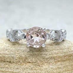 Celestial Morganite Engagement Ring Round Cut 14k White Gold LS6639