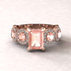 Emerald Morganite Halo Ring with Diamond Halos 14k Rose Gold LS6749