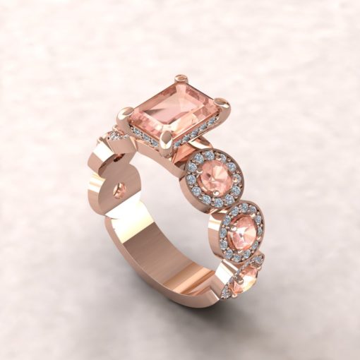 Emerald Morganite and Diamond Ring Halo Shank 18k Rose Gold LS6749