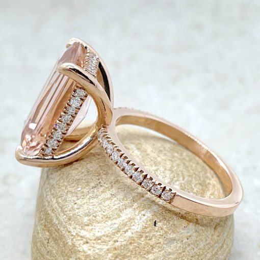 Half Eternity Morganite Ring with Side Halo in 14k Rose Gold LS5723