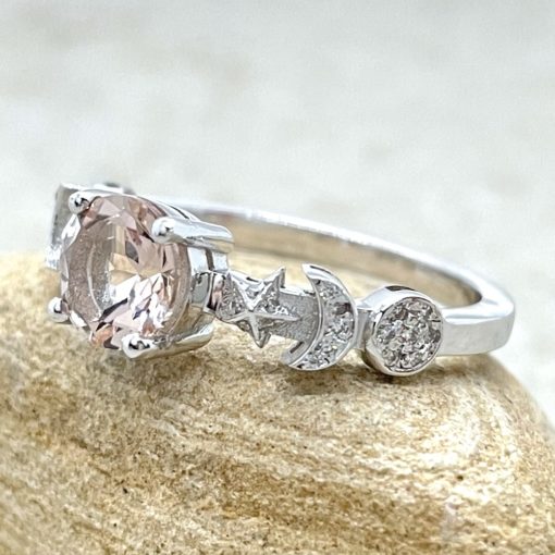 Round Morganite Engagement Ring Space Themed in 18k White Gold LS6639