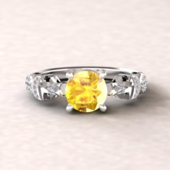 Round Yellow Sapphire Ring Sun Moon and Stars 14k White Gold LS5891