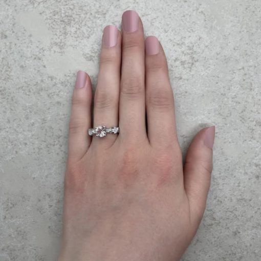 Celestial Themed Morganite Ring Hand Shot in 14k White Gold LS6639
