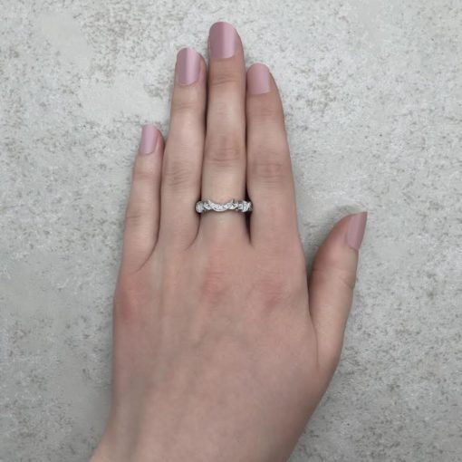 Diamond Wedding Band Crescent Moon Hand Shot in 14k White Gold LS5896