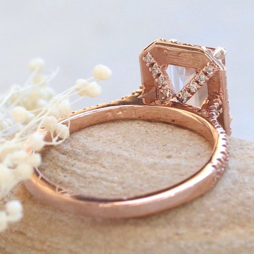 Emerald Morganite Engagement Ring Single Halo 14k Rose Gold LS5881