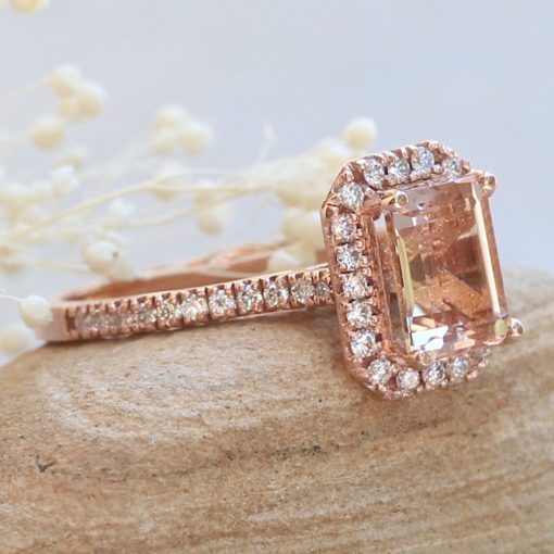 Morganite Cathedral Shank Engagement Ring in 18k Rose Gold LS5881