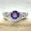Round Amethyst Engagement Set with Moon Band 14k White Gold LS6751
