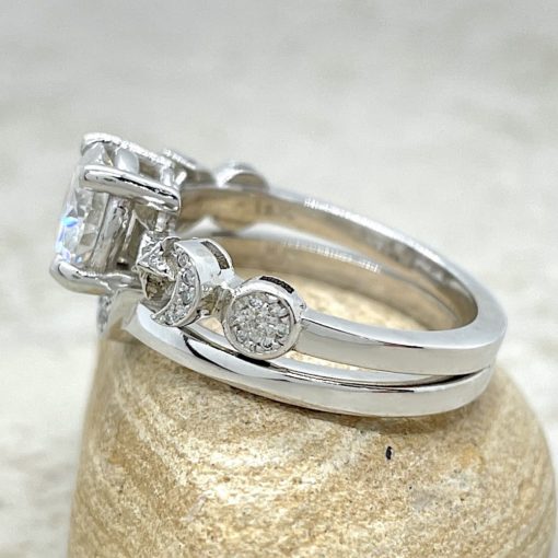 Space Themed Moissanite Ring Set Round Cut in Platinum LS6753
