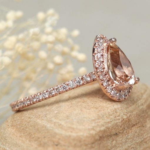 Full Eternity Morganite Engagement Ring Pear 18k Rose Gold LS6140