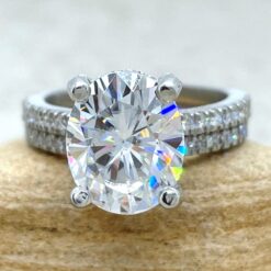 Oval Moissanite Engagement Set with Diamonds in 14k White Gold LS6509
