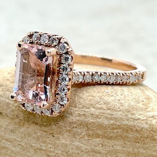 Pink Morganite Engagement Ring Single Halo in 18k Rose Gold LS6759