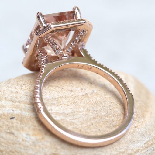 Radiant Cut Morganite Ring with Cathedral Shank 14k Rose Gold LS6239