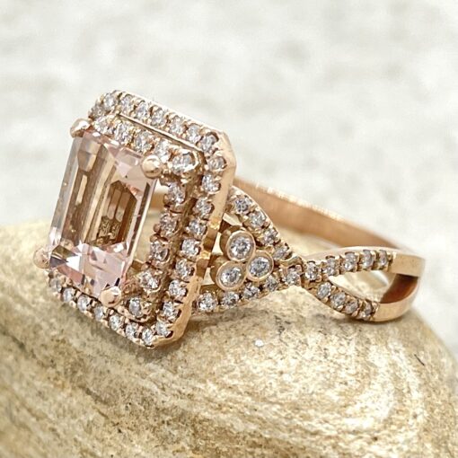 Emerald Morganite Engagement Ring Twisted Shank 14k Rose Gold LS6845