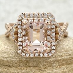 Emerald Morganite Halo Ring with Diamonds in 14k Rose Gold LS6845