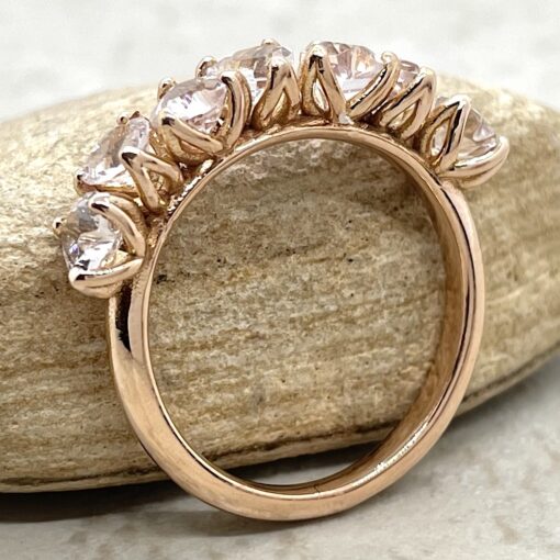 Heart Cut Morganite Band 7 Stone Petal Prongs 14k Rose Gold LS5938
