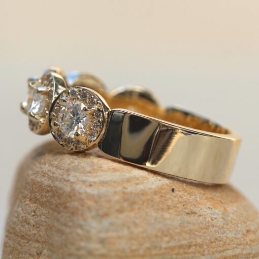 Round Moissanite Wedding Ring Diamond Halos 14k Yellow Gold LS6233