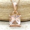 Square Cushion Morganite Pendant with Side Halo 14k Rose Gold LS5393