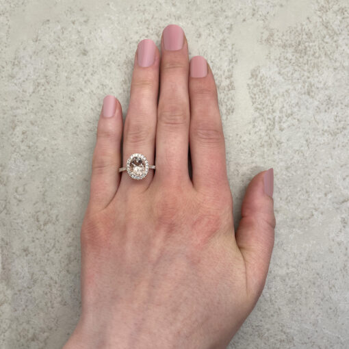 Vintage Morganite Engagement Ring Hand Shot 18k Rose Gold LS5883