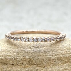 White Sapphire Wedding Ring with Thin Dainty Shank 14k Rose Gold LS800