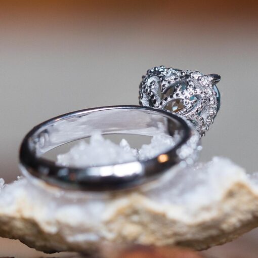 Heart Cut Aquamarine Ring with Diamond Shank in Platinum LS5289