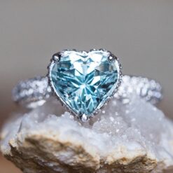 Heart Shaped Aquamarine Ring with Diamonds in 14k White Gold LS5289