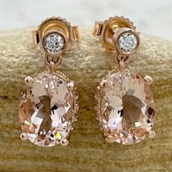 Oval Cut Morganite Earrings with Diamond Posts 14k Rose Gold LS6861
