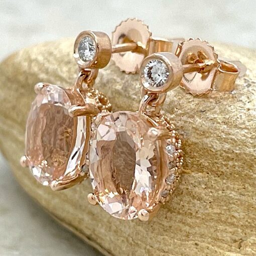 Oval Cut Morganite Earrings with Hidden Halo in 18k Rose Gold LS6861