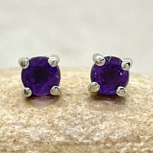 Round Cut Amethyst Earrings February Birthstone Platinum LS6378