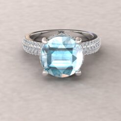 Round Cut Aquamarine Ring with Diamond Shank in 14k White Gold LS5919